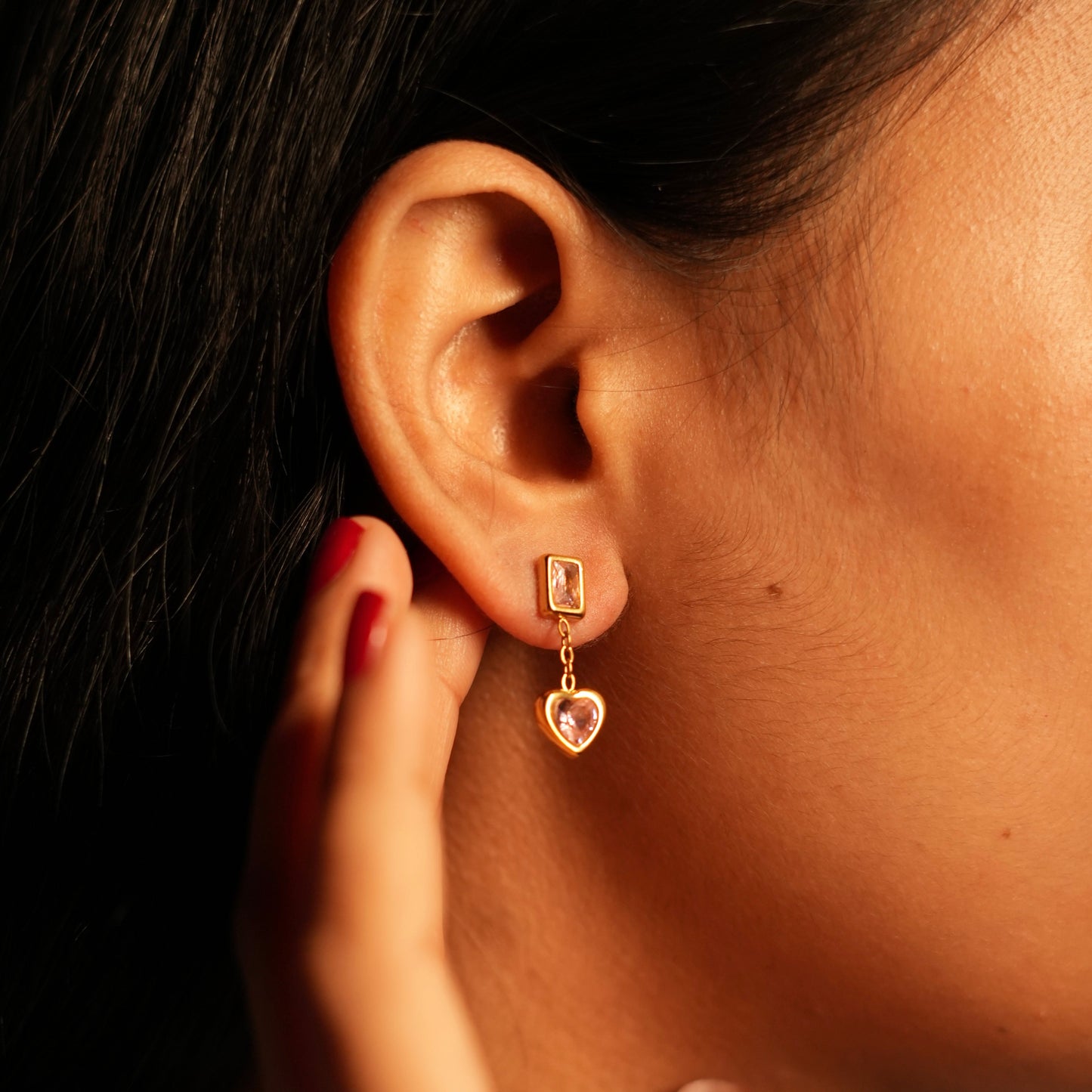 Dainty pink heart earrings