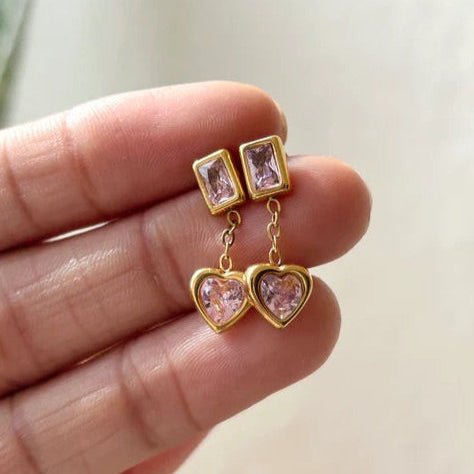 Dainty pink heart earrings
