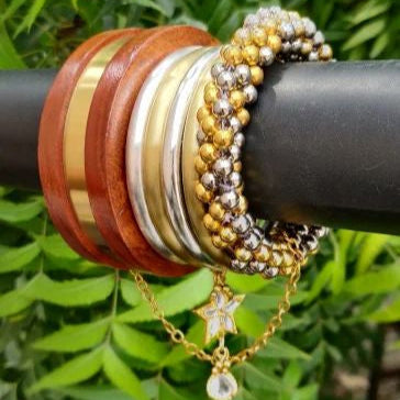Wooden Bangle With Chain Stack